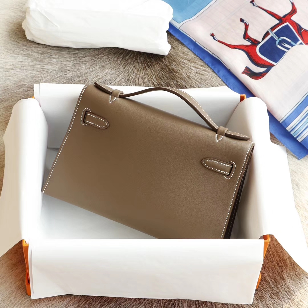 爱马仕 宴会手挽款 CC37大象灰 银扣 22 mini kelly 一代/Kelly pochette 原厂御用 进口Swift皮 蜡线手缝工艺