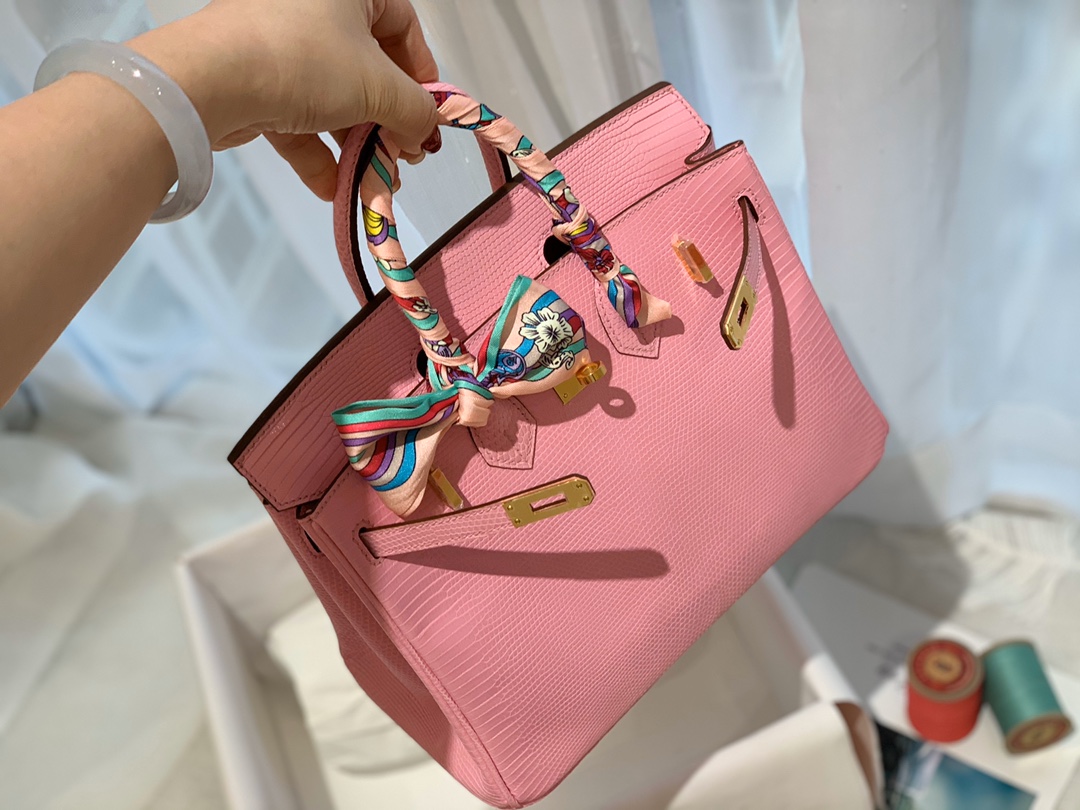 HERMES birkin 25 进口一级蜥蜴 5P樱花粉-Pink 金扣  粉嫩小仙女