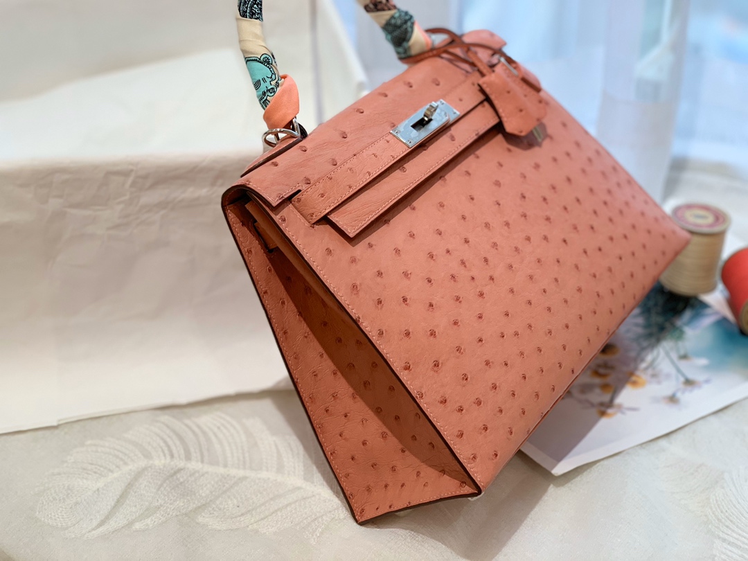 HERMES kelly 28 cc94 陶瓷粉 原厂南非KK Ostrich 鸵鸟皮 蜡线 顶级纯手缝  粉嫩粉嫩滴颜色爱啦