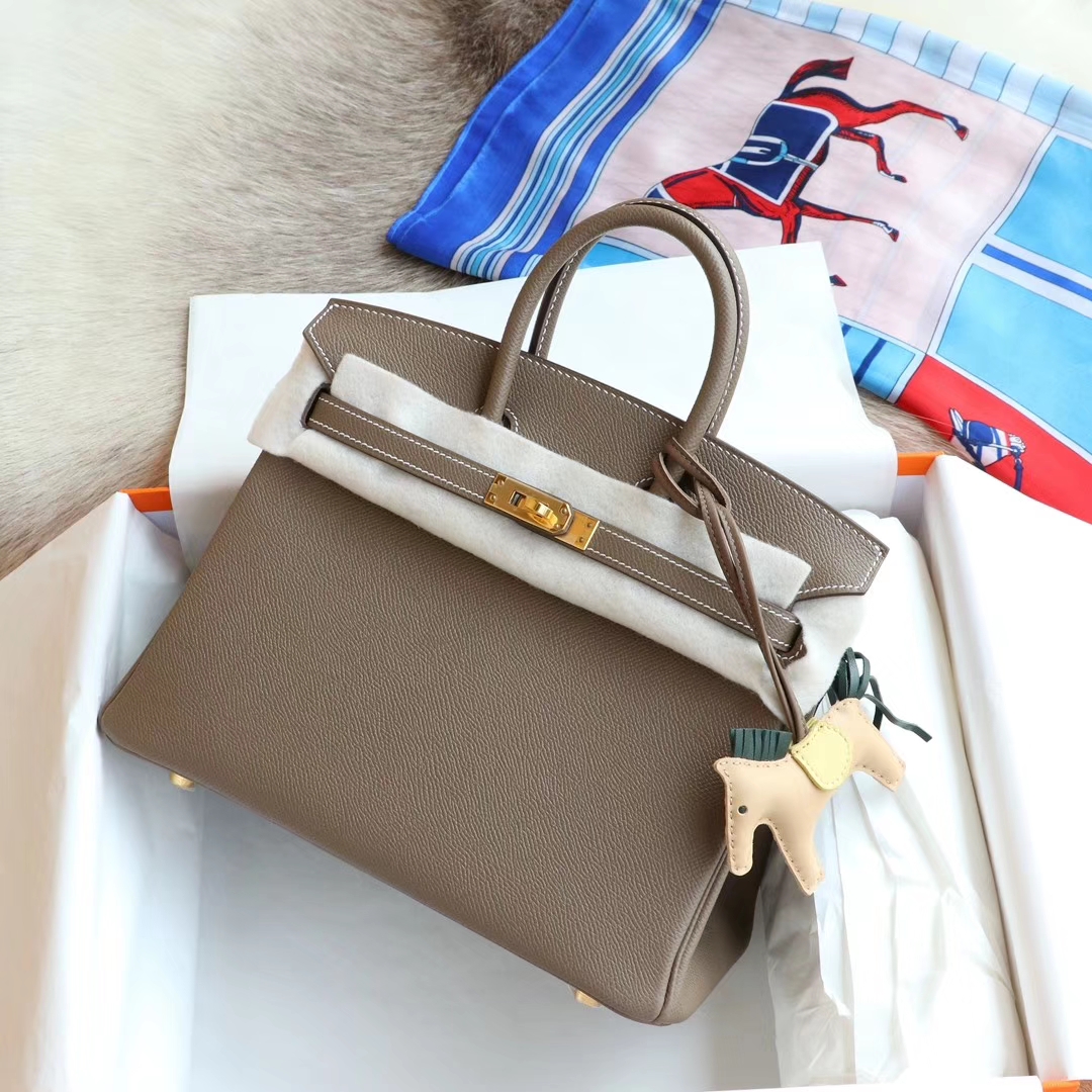 爱马仕 Ck37大象灰 金扣 birkin25CM 专柜原厂Epsom皮 铂金包 纯手缝蜡线缝制工艺