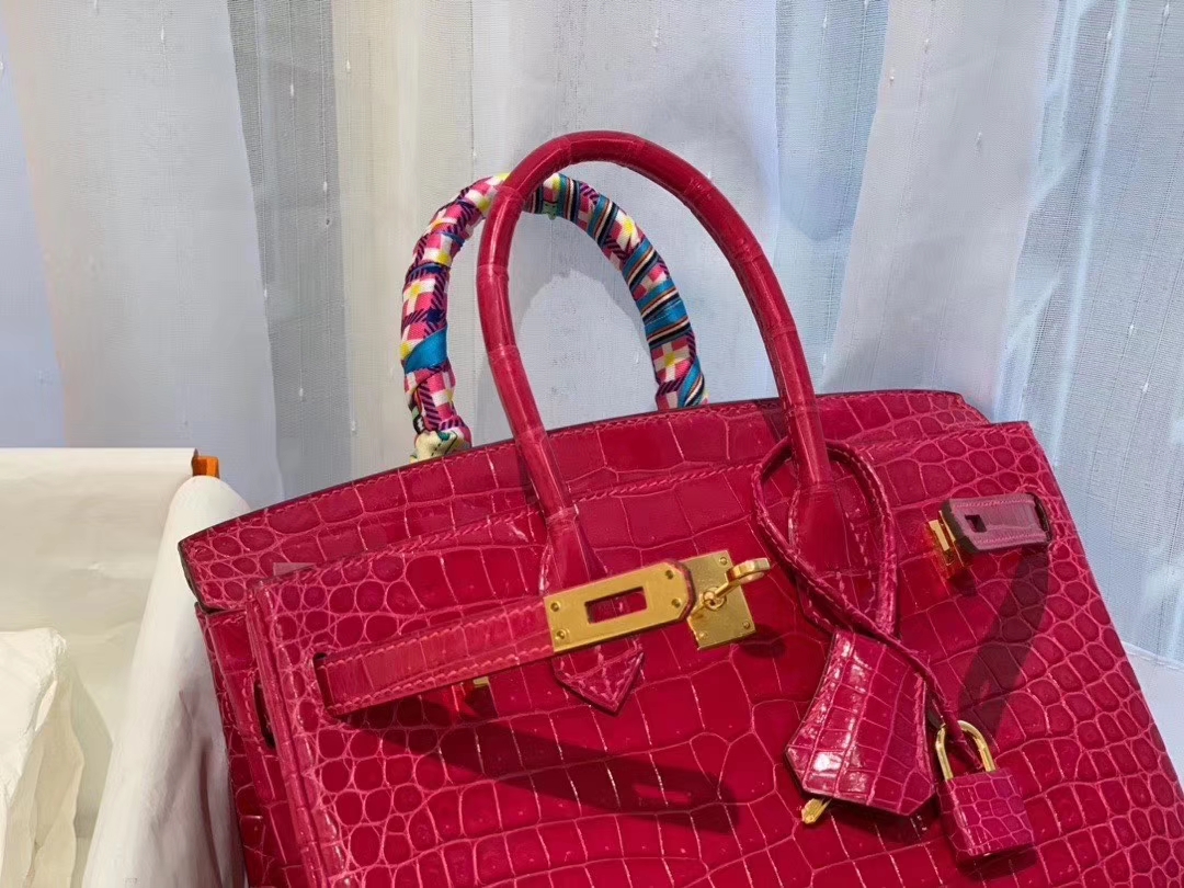 HERMES E5糖果粉Rose Tyrien porosus湾鳄倒v 金扣 birkin 25  [色][色][色]中东土豪！