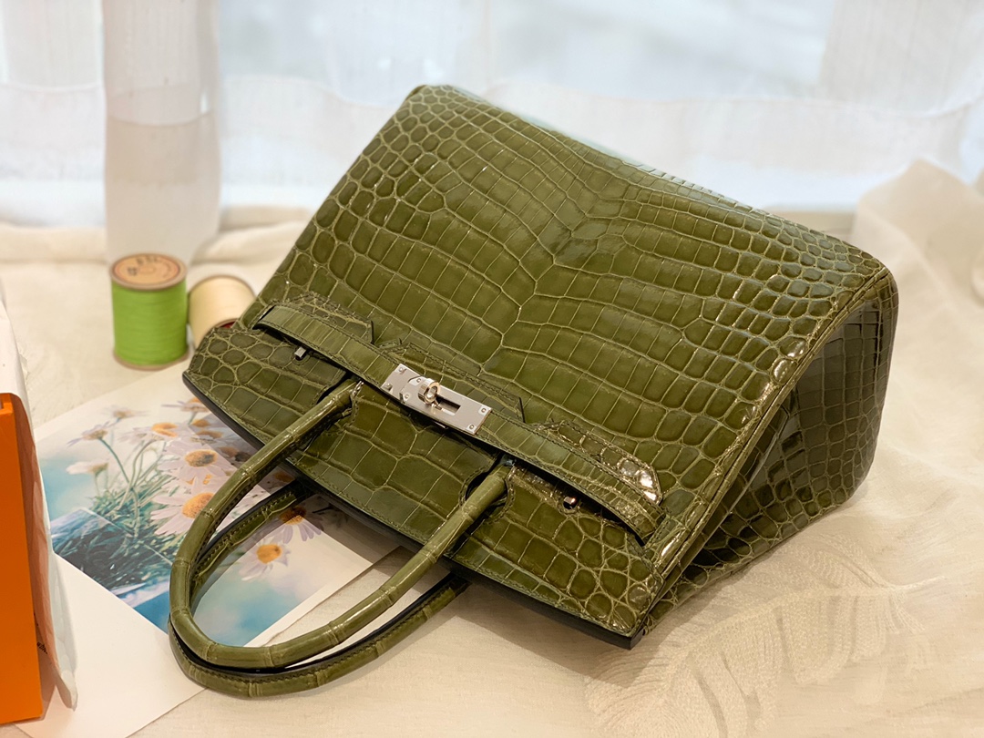 HERMES birkin 30 尼罗亮光 6H 橄榄绿 银扣 顶级老工匠纯手工缝制