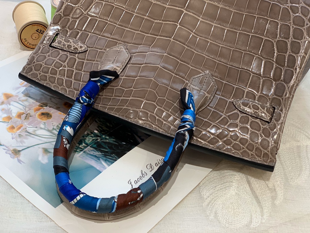 HERMES birkin 30 尼罗亮光 ck18 大象灰 银扣 顶级老工匠纯手工缝制