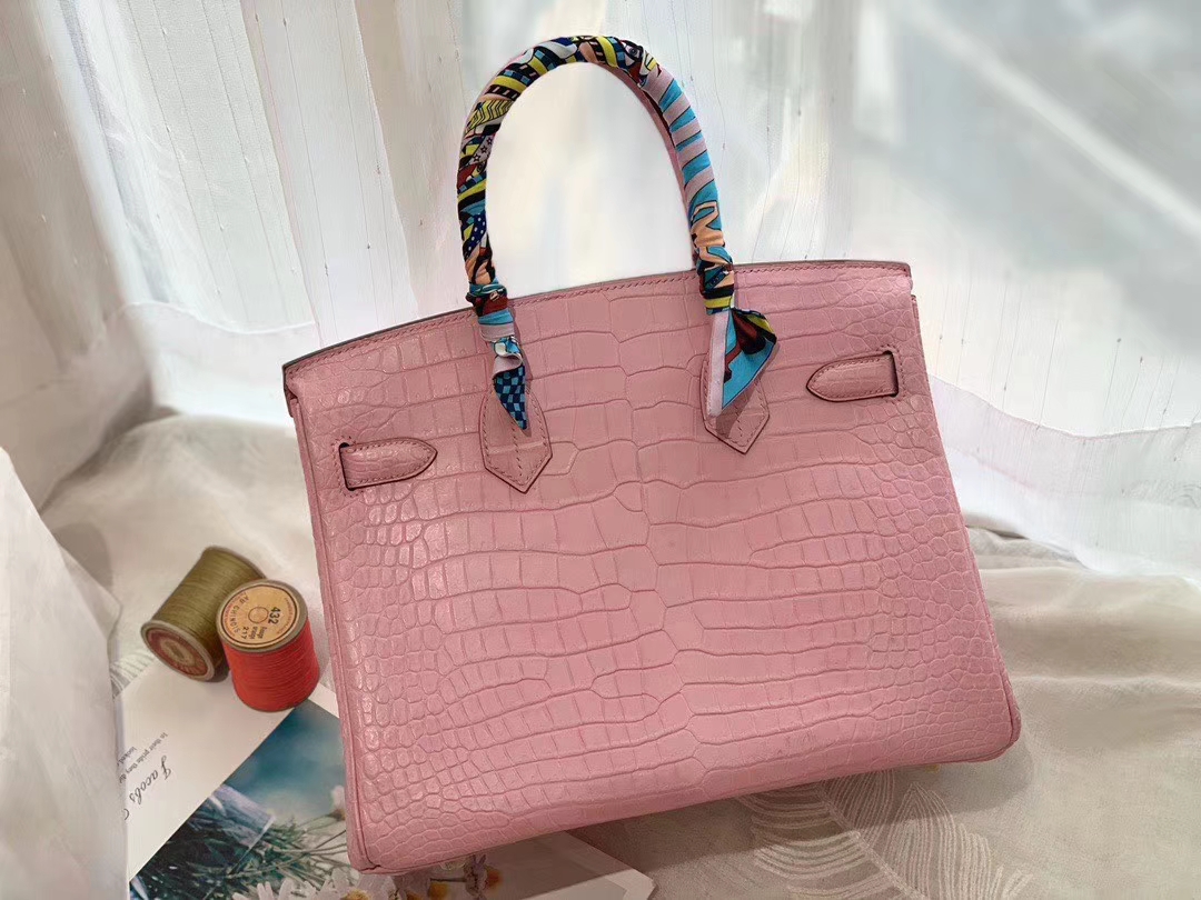  HERMES birkin 30 matte雾面 nilo crocodile尼罗鳄两点 5P樱花粉 银扣 顶级老工匠纯手缝缝制 粉嫩小仙女