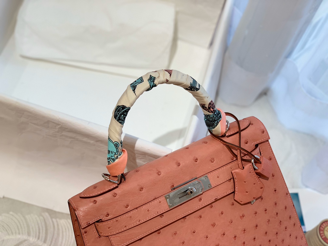 HERMES kelly 28 cc94 陶瓷粉 原厂南非KK Ostrich 鸵鸟皮 蜡线 顶级纯手缝  粉嫩粉嫩滴颜色爱啦