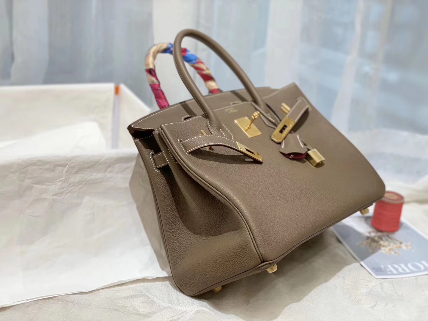 爱马仕 birkin 30 togo 18大象灰 拼L3玫瑰紫 金扣 纹路细腻质感超柔软