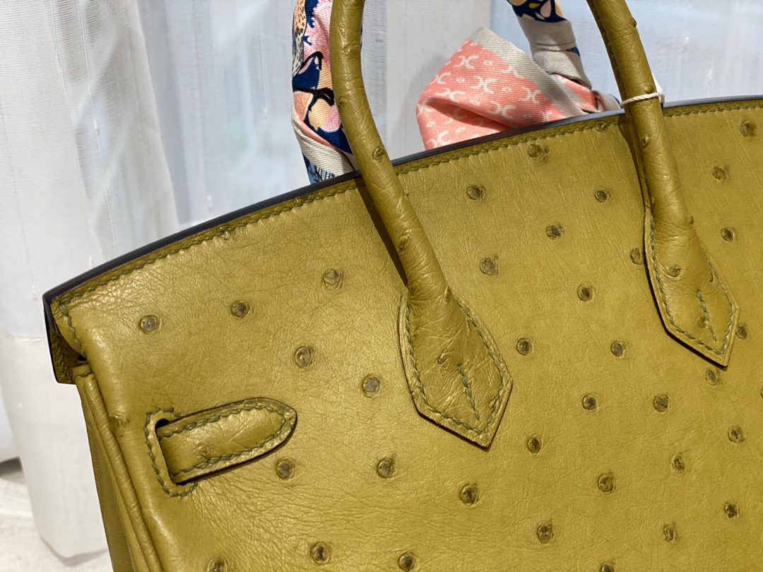 HERMES 25birkin 小可爱 进口南非kk鸵鸟皮 6E黄连木色 金扣 顶级蜡线纯手缝