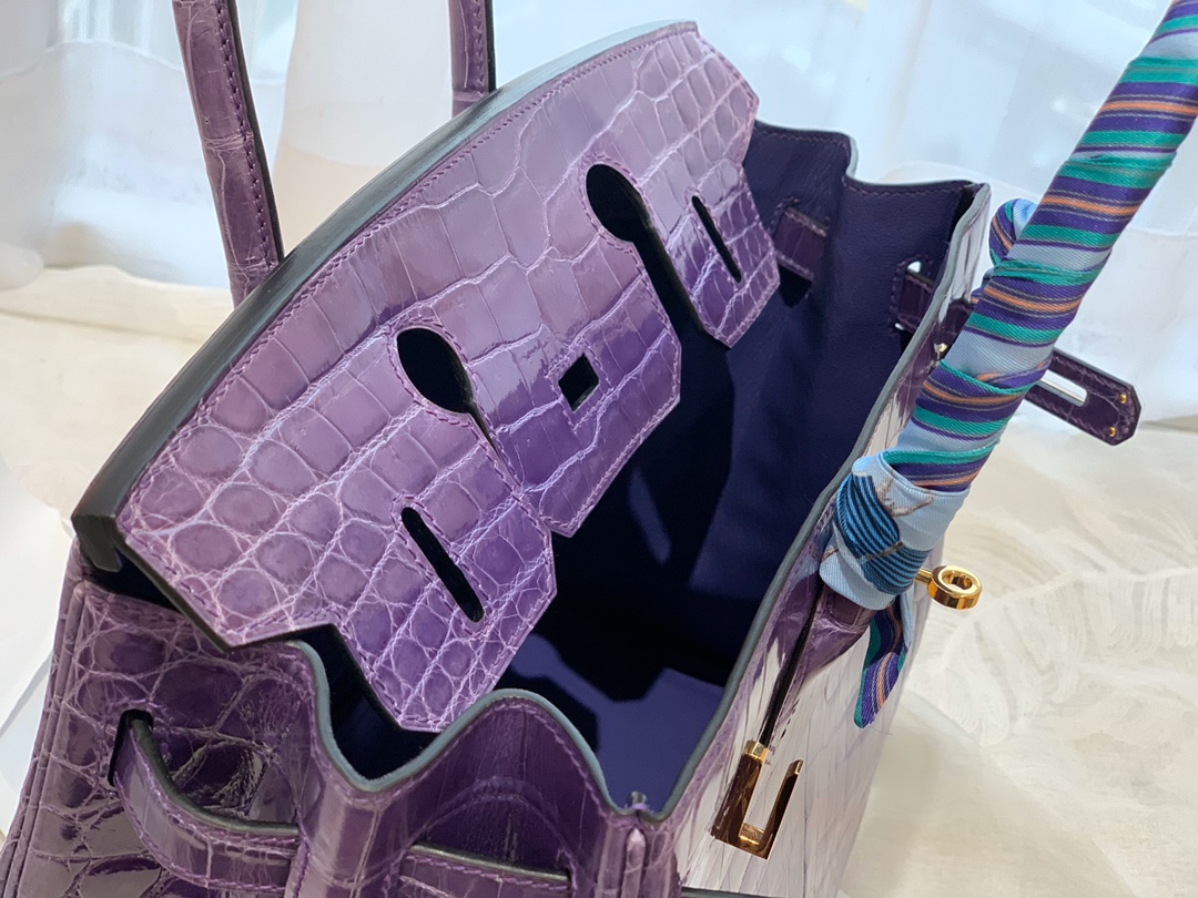 HERMES birkin 30 尼罗亮光 9W 梦幻紫 金扣 顶级老工匠纯手工缝制