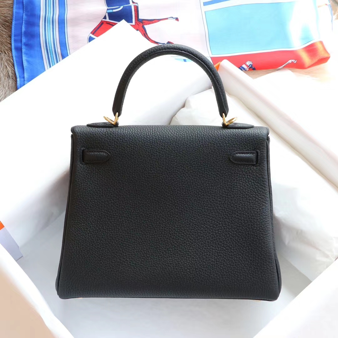 爱马仕 CC89黑色 内缝 金扣 Kelly25CM 原厂Togo皮 凯丽凯莉包 纯手缝蜡线缝制工艺