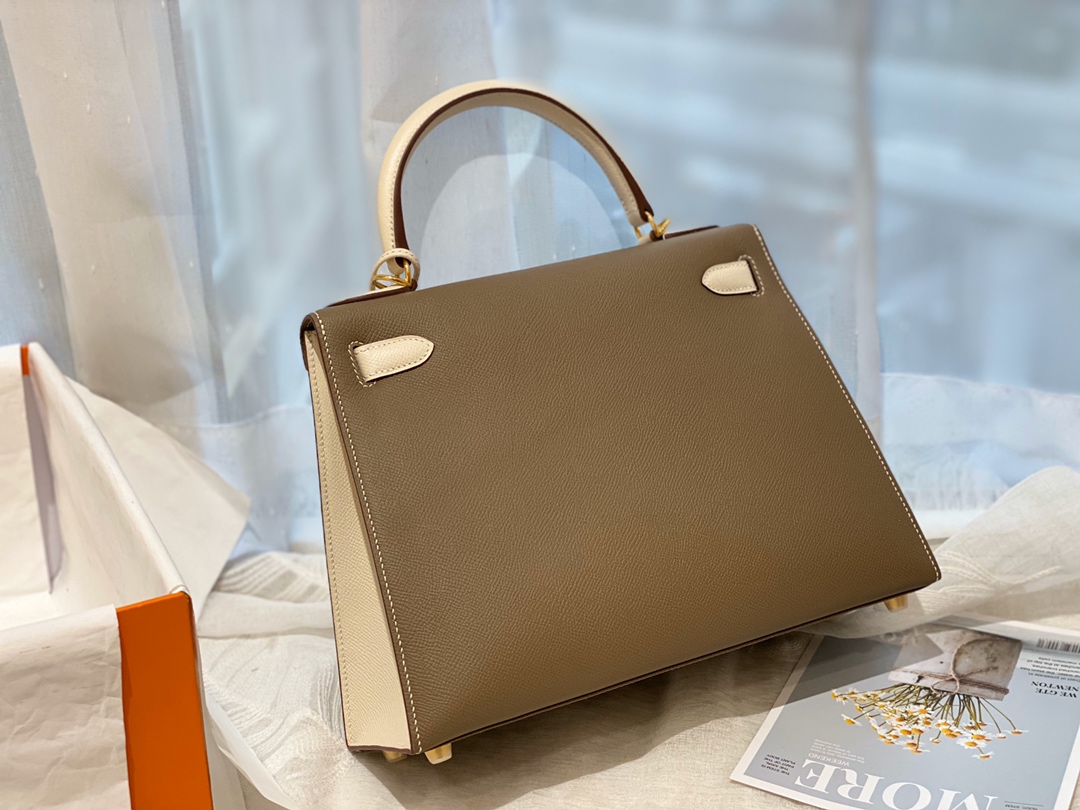 HERMES 28 Kelly epsom 皮 大象灰拼奶昔白 金扣 喜欢的可以订制