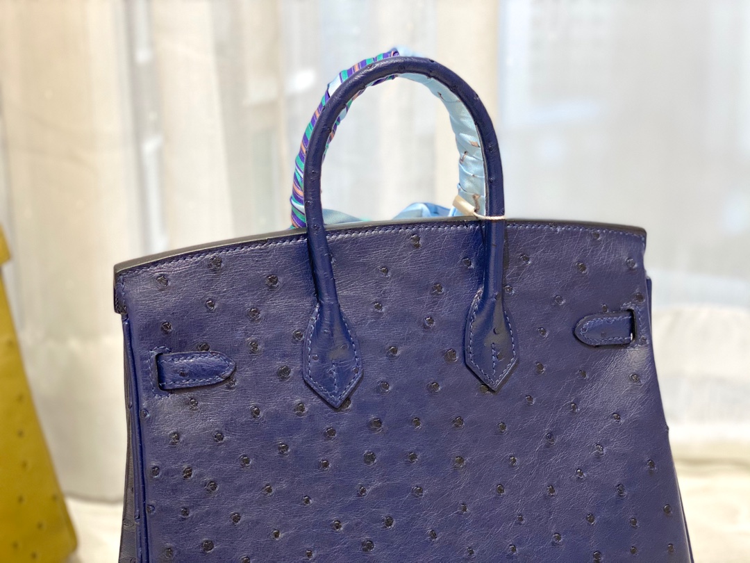HERMES 25birkin 小可爱 进口南非kk鸵鸟皮 宝石蓝 金扣 顶级蜡线纯手缝