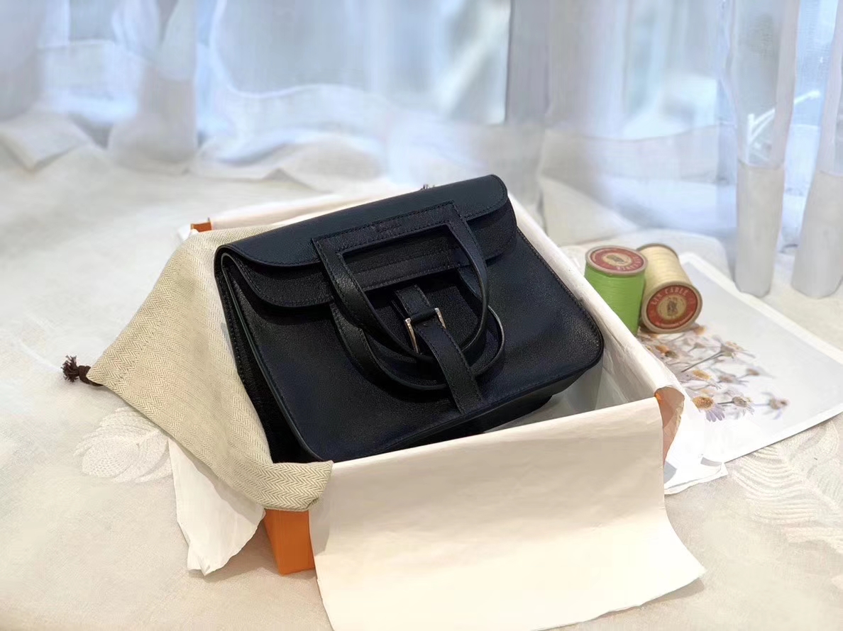HERMES mini Halzan 肩背设计款 实用 晚宴包 进口swift 皮 89黑色
