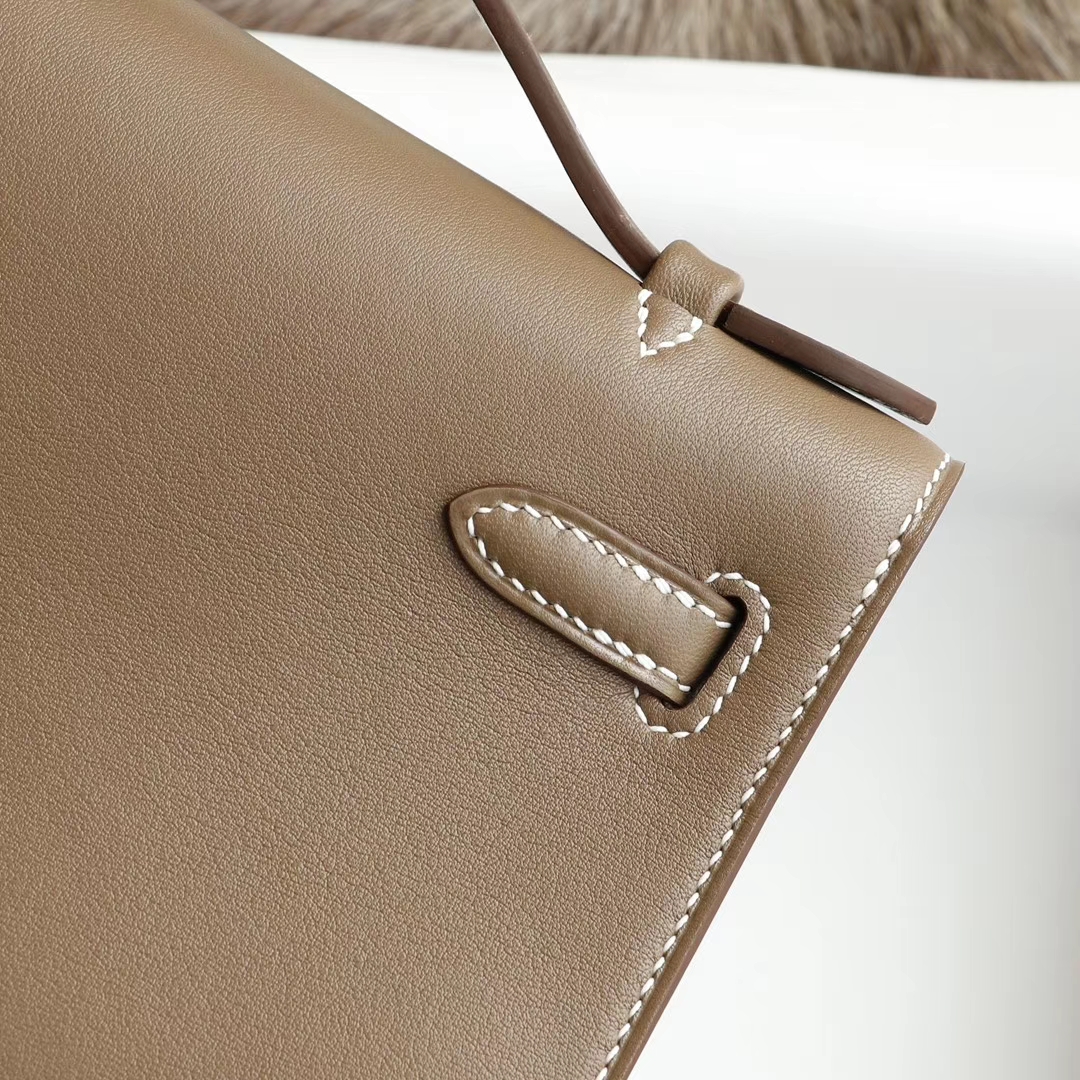 爱马仕 宴会手挽款 CC37大象灰 银扣 22 mini kelly 一代/Kelly pochette 原厂御用 进口Swift皮 蜡线手缝工艺
