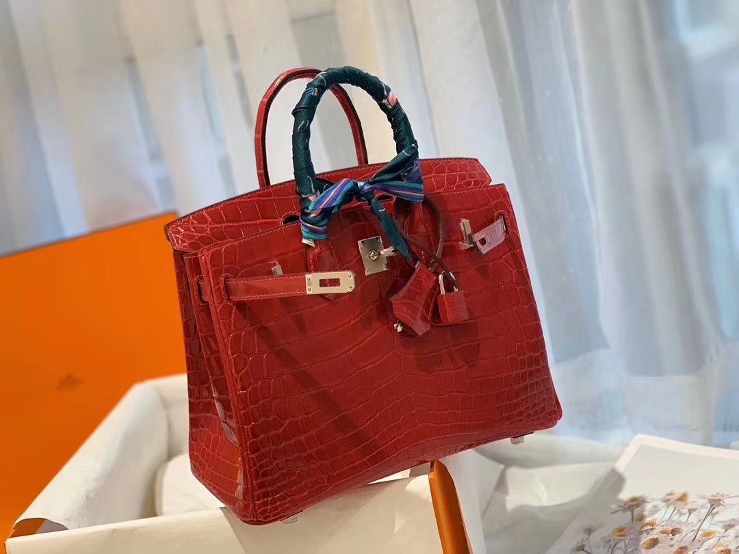 爱马仕 95法拉利红Braise 两点 尼罗鳄 银扣 birkin 25 白富美标配