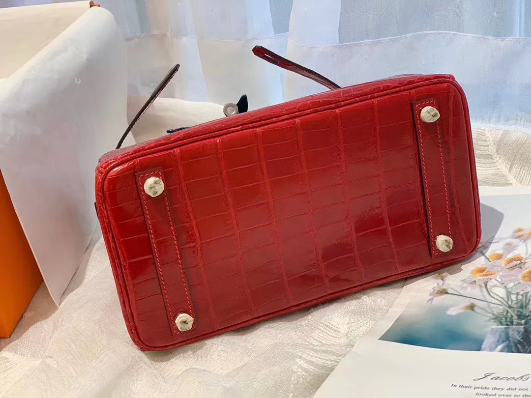 爱马仕 95法拉利红Braise 两点 尼罗鳄 银扣 birkin 25 白富美标配