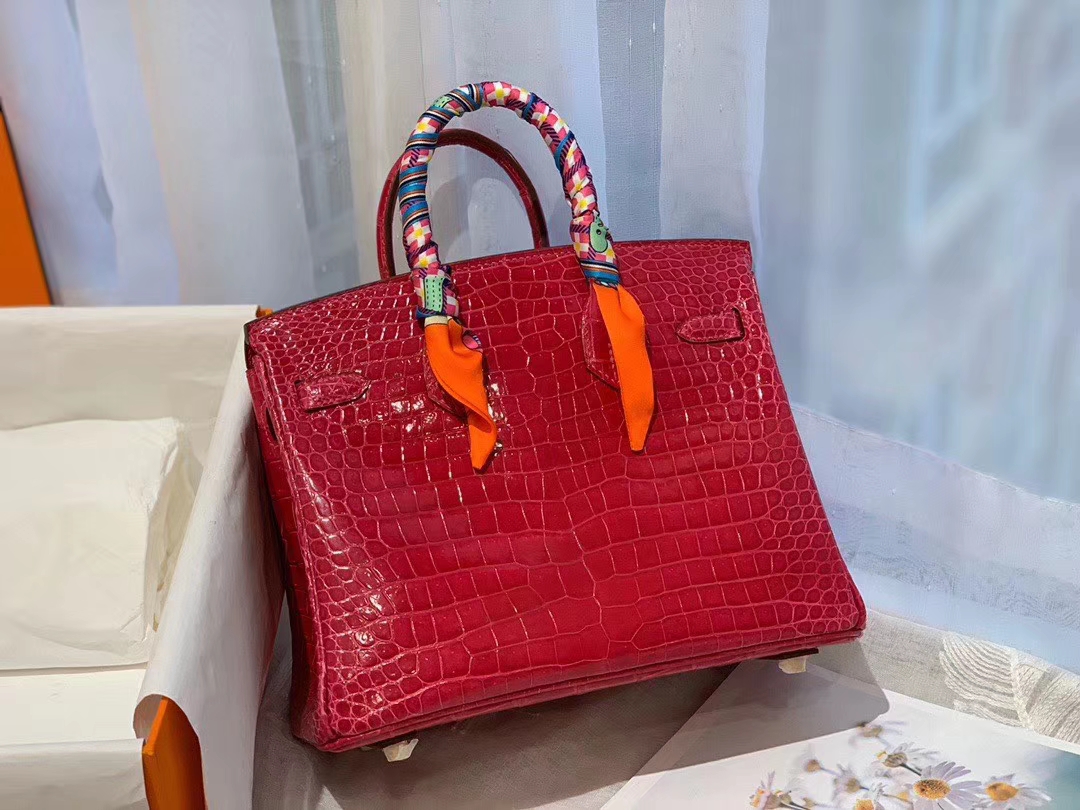 HERMES E5糖果粉Rose Tyrien porosus湾鳄倒v 金扣 birkin 25  [色][色][色]中东土豪！