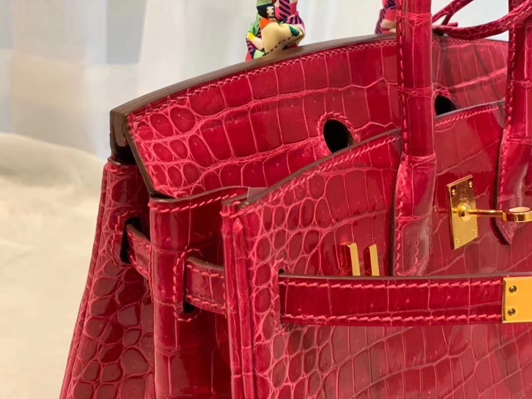 HERMES E5糖果粉Rose Tyrien porosus湾鳄倒v 金扣 birkin 25  [色][色][色]中东土豪！