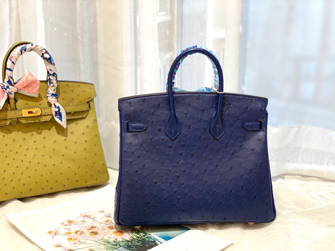 HERMES 25birkin 小可爱 进口南非kk鸵鸟皮 宝石蓝 金扣 顶级蜡线纯手缝