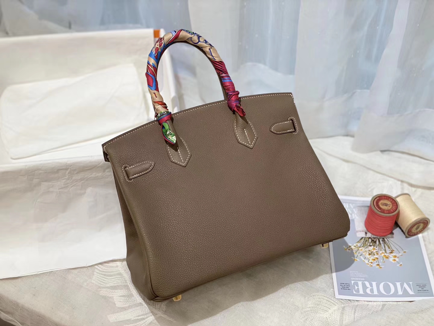 爱马仕 birkin 30 togo 18大象灰 拼L3玫瑰紫 金扣 纹路细腻质感超柔软