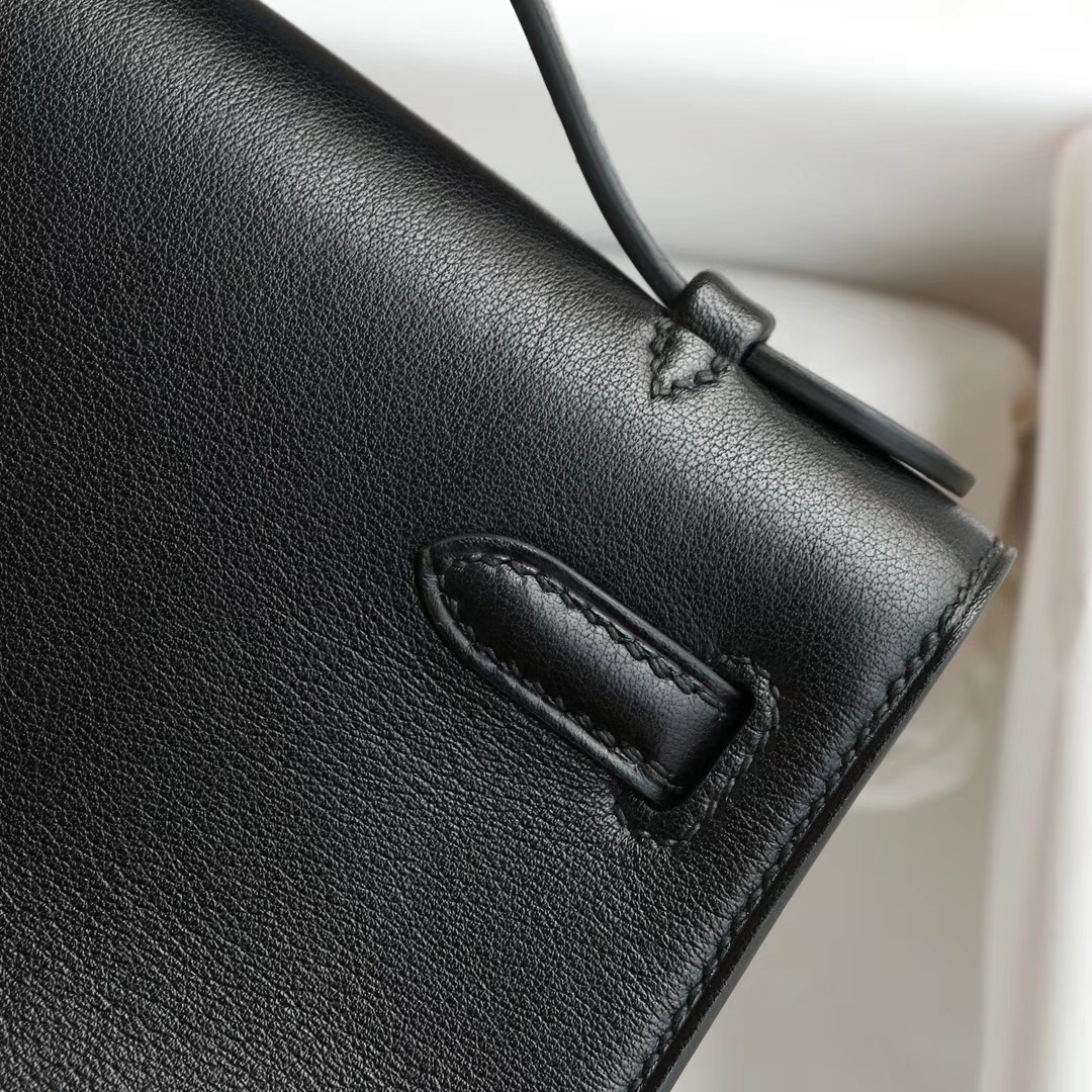 爱马仕 宴会手挽款 CC89黑色 银扣 22 mini kelly 一代/Kelly pochette 原厂御用 进口Swift皮 蜡线手缝工艺