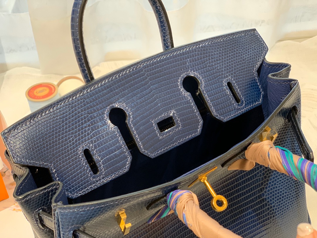 HERMES birkin 25 进口一级蜥蜴  73宝石蓝-Bleu Saphir金扣  尊贵气质蓝