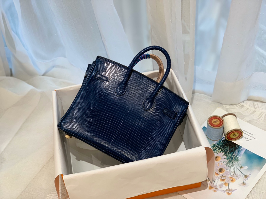 HERMES birkin 25 进口一级蜥蜴  73宝石蓝-Bleu Saphir金扣  尊贵气质蓝
