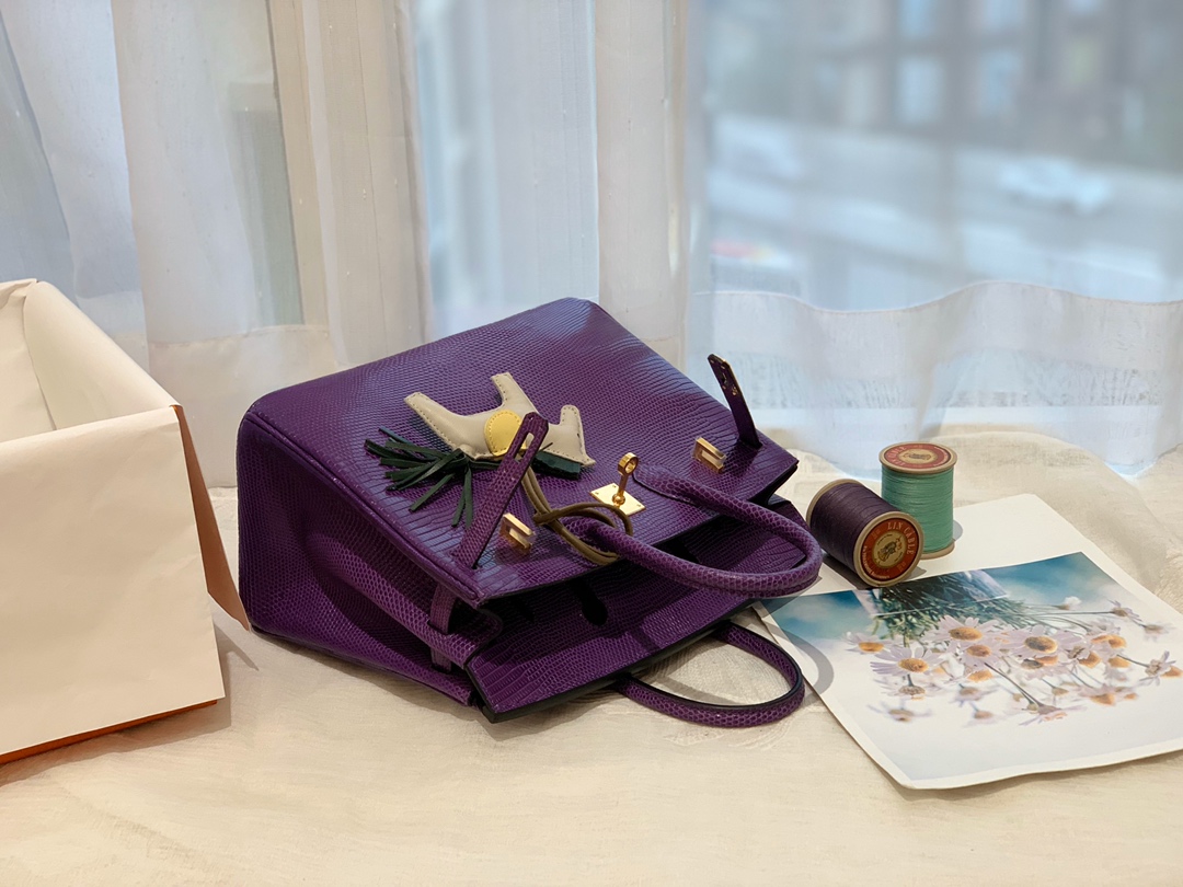 HERMES birkin 25 进口一级蜥蜴 9W梦幻紫-Crocus 金扣  高级优雅紫