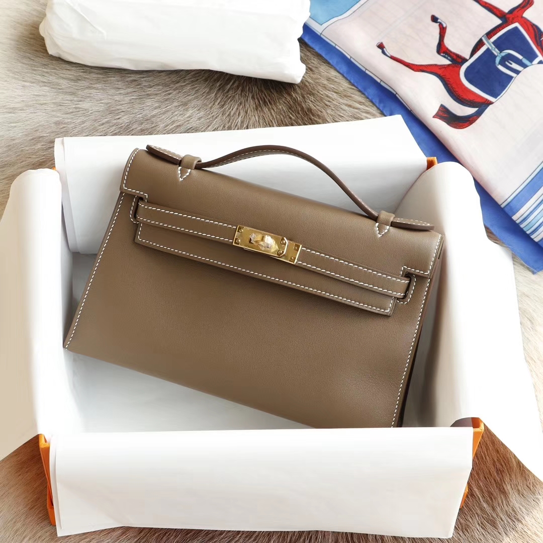 爱马仕 宴会手挽款 CC37大象灰 银扣 22 mini kelly 一代/Kelly pochette 原厂御用 进口Swift皮 蜡线手缝工艺