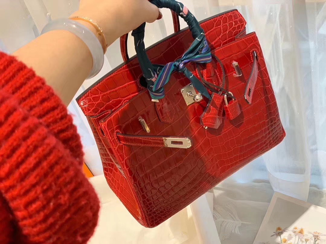爱马仕 95法拉利红Braise 两点 尼罗鳄 银扣 birkin 25 白富美标配