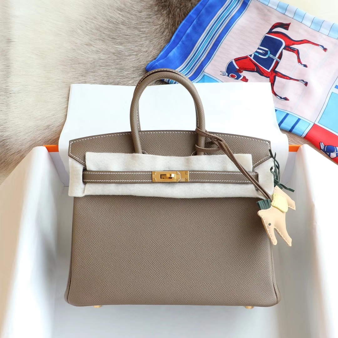爱马仕 Ck37大象灰 金扣 birkin25CM 专柜原厂Epsom皮 铂金包 纯手缝蜡线缝制工艺