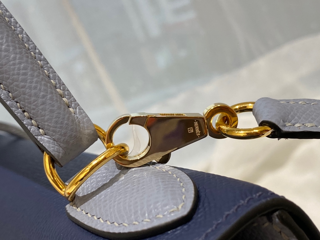 HERMES 28 Kelly epsom 皮 73宝石蓝拼J7亚麻蓝 金扣 喜欢的可以订制