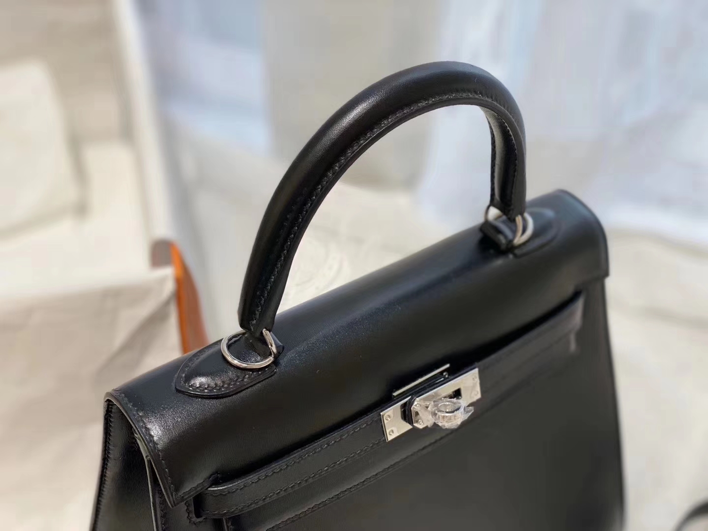 爱马仕 kelly 25 box皮 黑色银扣  经典黑色
