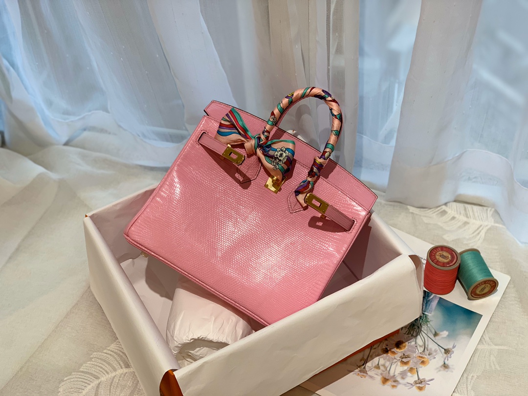 HERMES birkin 25 进口一级蜥蜴 5P樱花粉-Pink 金扣  粉嫩小仙女