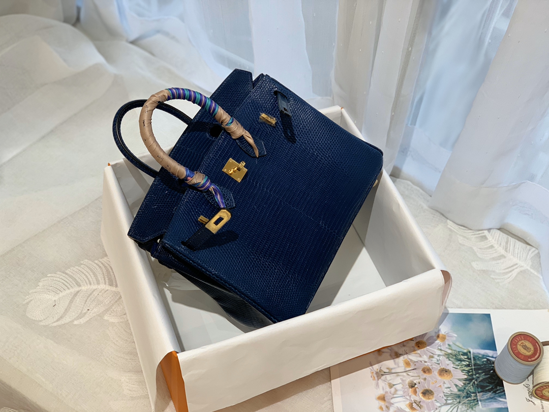 HERMES birkin 25 进口一级蜥蜴  73宝石蓝-Bleu Saphir金扣  尊贵气质蓝
