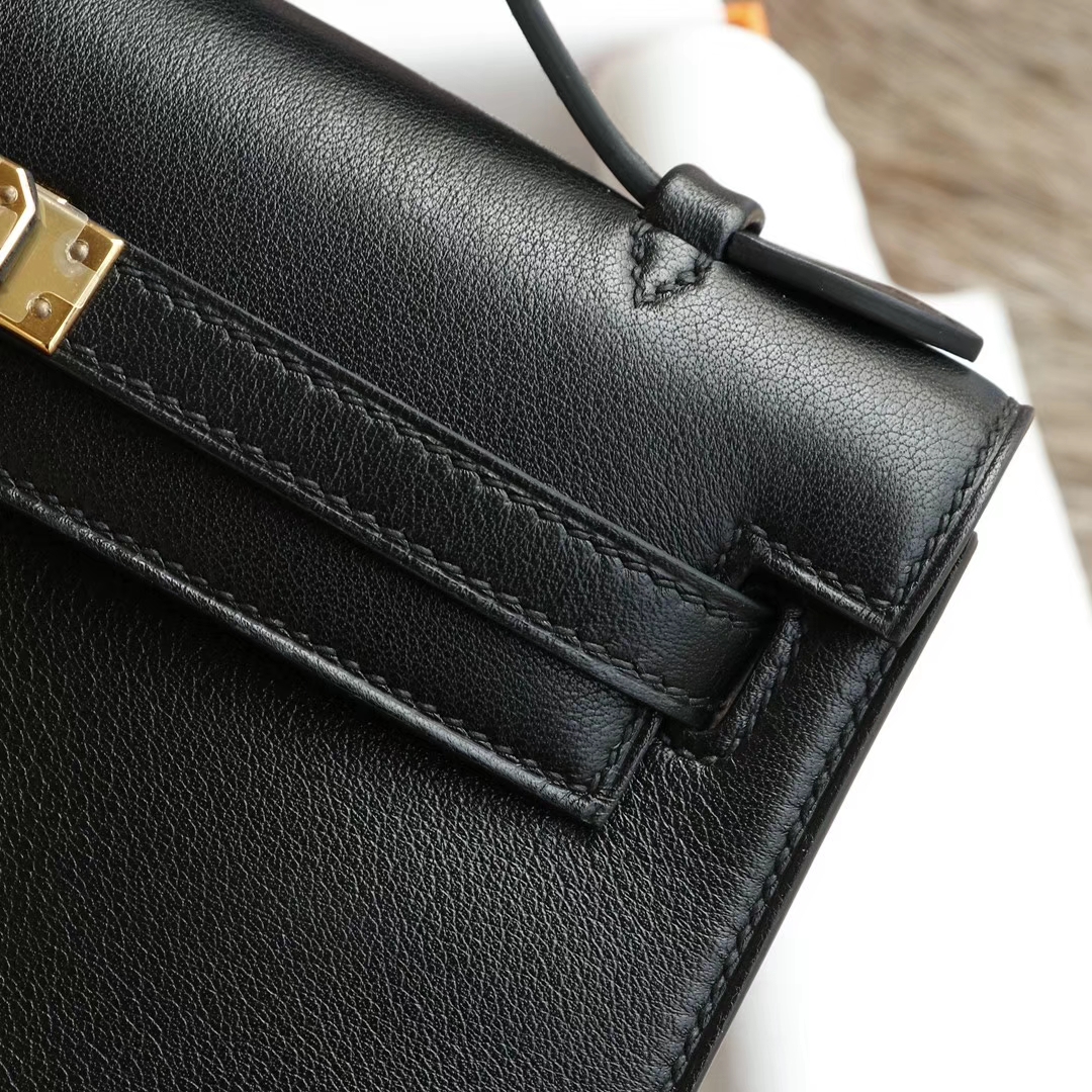 爱马仕 宴会手挽款 CC89黑色 银扣 22 mini kelly 一代/Kelly pochette 原厂御用 进口Swift皮 蜡线手缝工艺