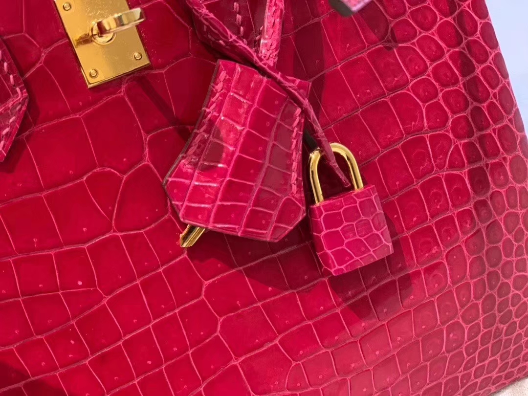 HERMES E5糖果粉Rose Tyrien porosus湾鳄倒v 金扣 birkin 25  [色][色][色]中东土豪！