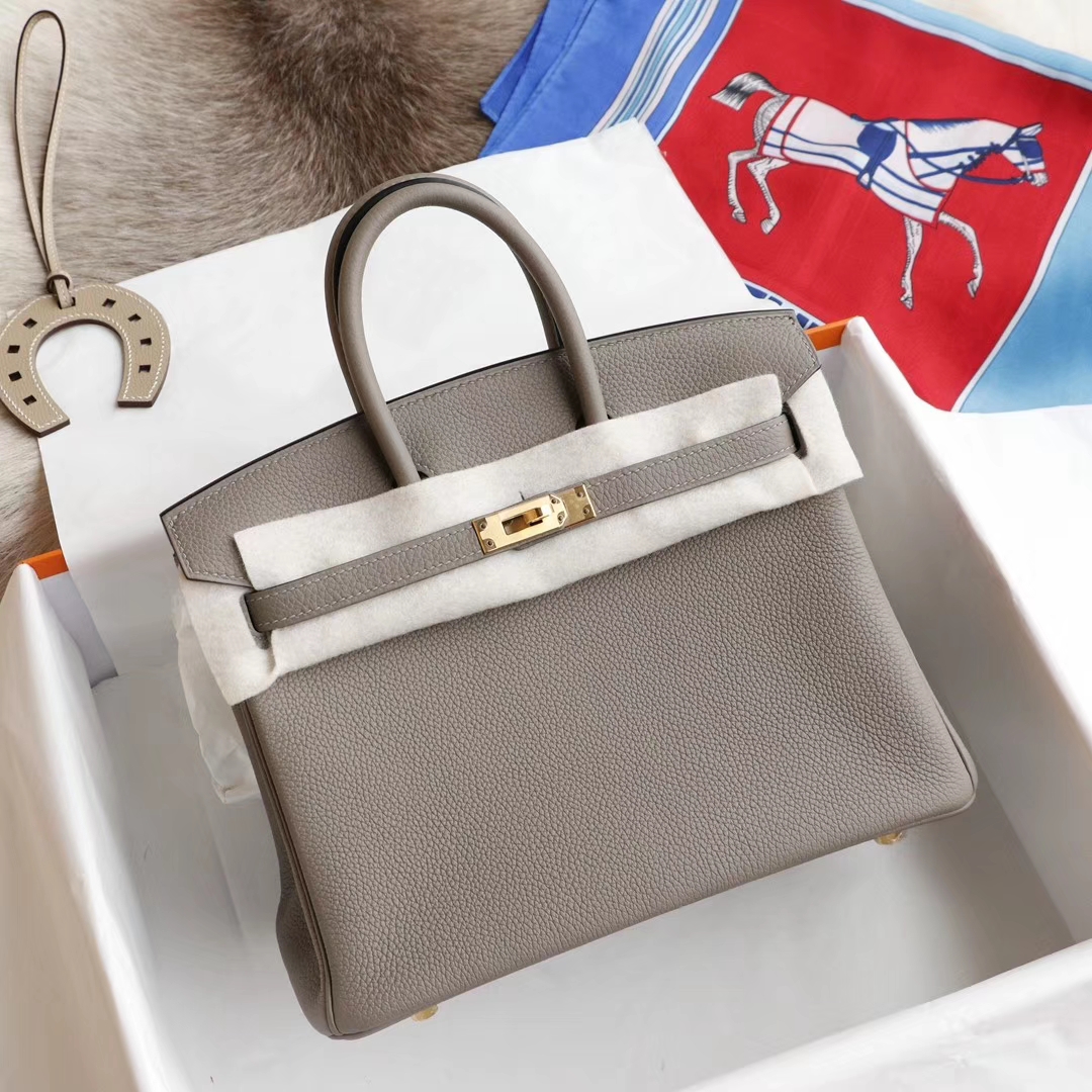 爱马仕 M8沥青灰 金扣 birkin25CM 原厂togo皮 铂金包 纯手缝蜡线缝制工艺