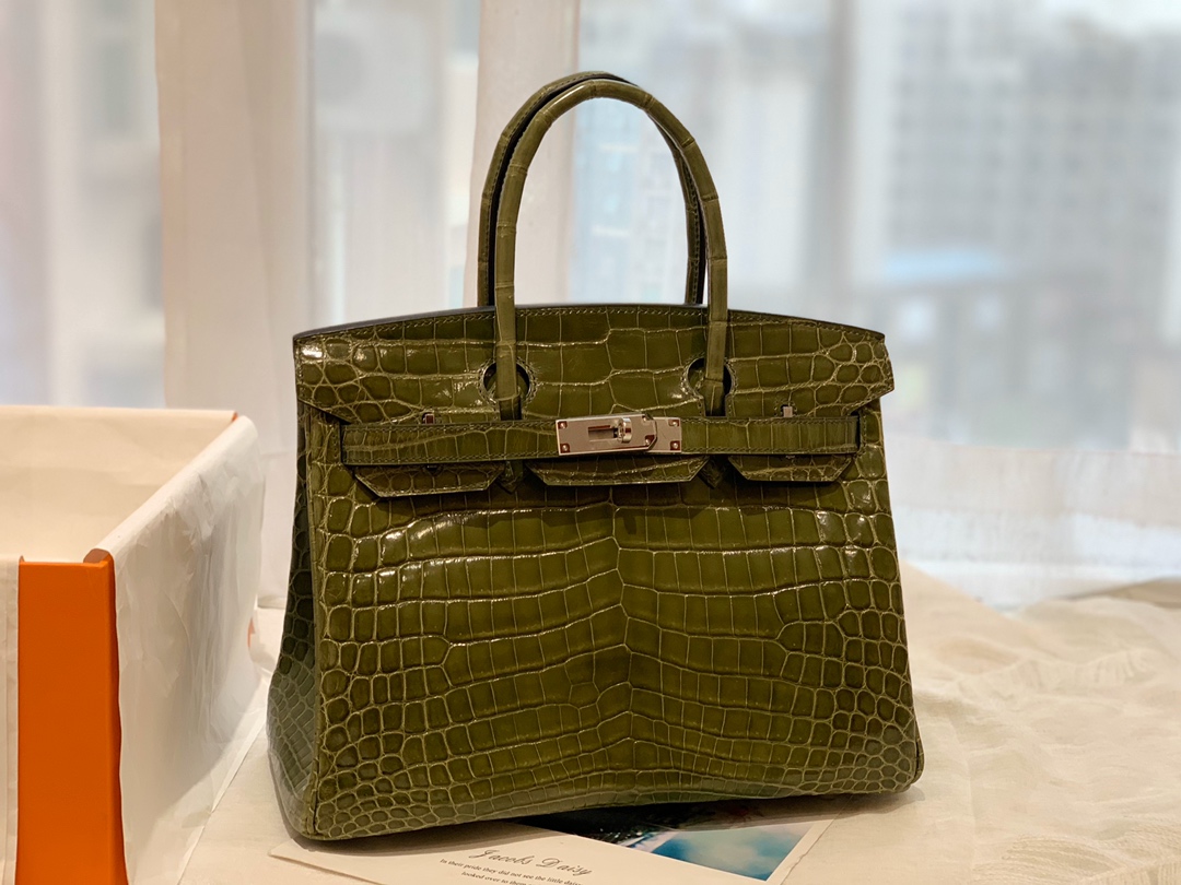 HERMES birkin 30 尼罗亮光 6H 橄榄绿 银扣 顶级老工匠纯手工缝制