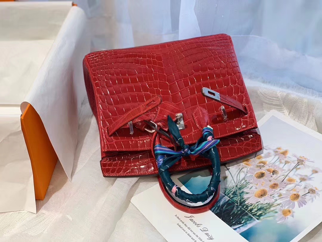 爱马仕 95法拉利红Braise 两点 尼罗鳄 银扣 birkin 25 白富美标配