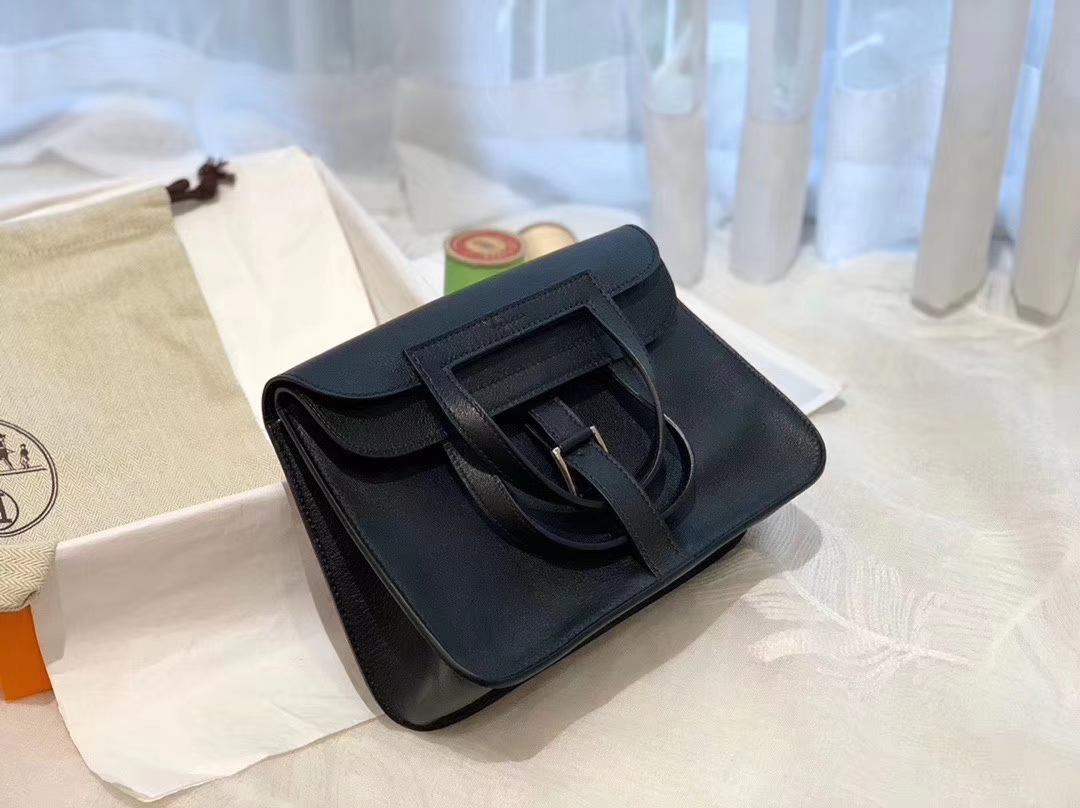HERMES mini Halzan 肩背设计款 实用 晚宴包 进口swift 皮 89黑色