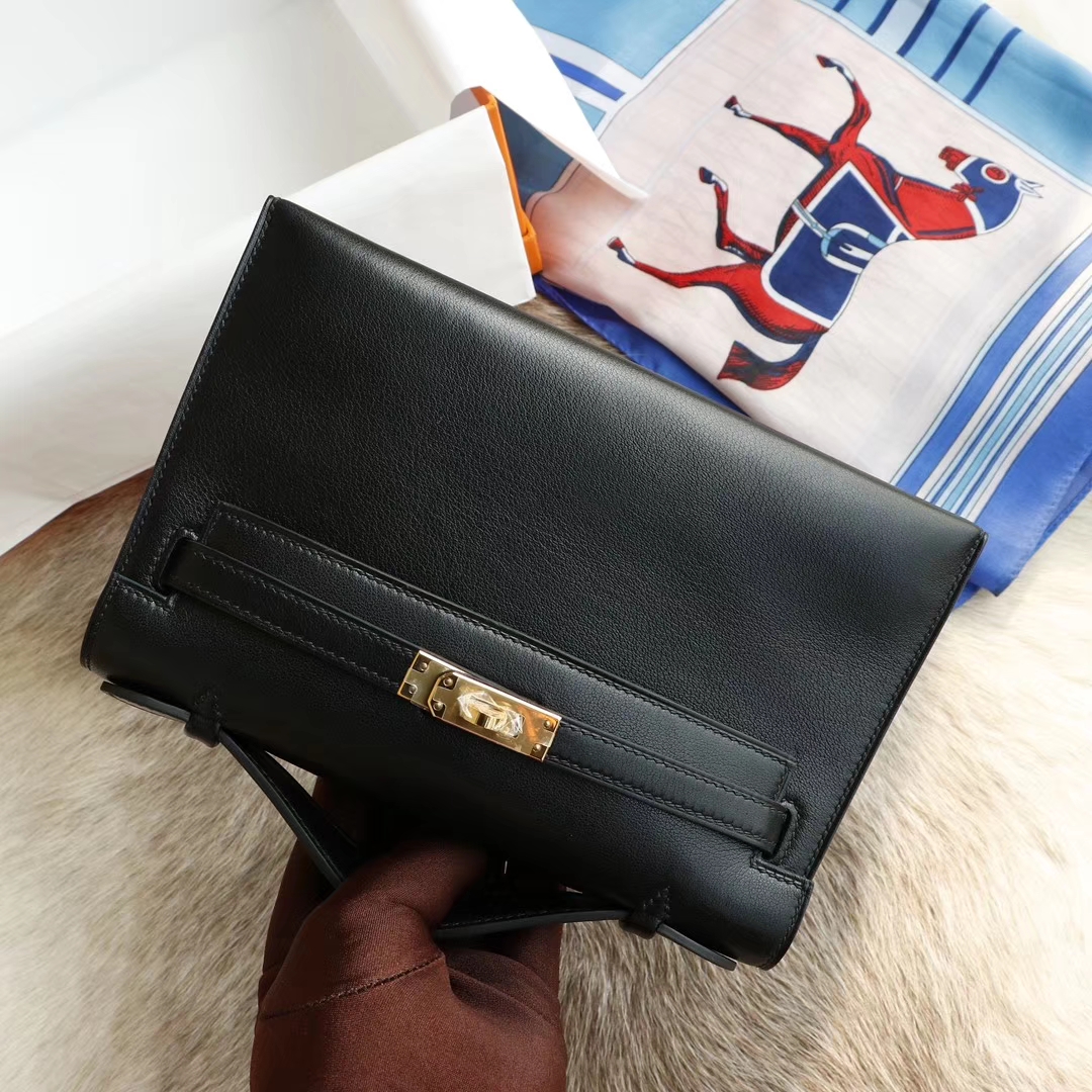 爱马仕 宴会手挽款 CC89黑色 银扣 22 mini kelly 一代/Kelly pochette 原厂御用 进口Swift皮 蜡线手缝工艺