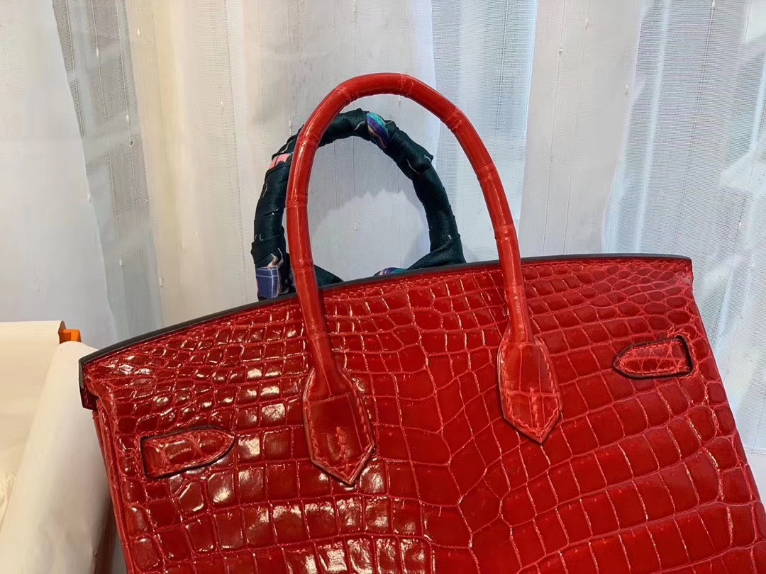爱马仕 95法拉利红Braise 两点 尼罗鳄 银扣 birkin 25 白富美标配
