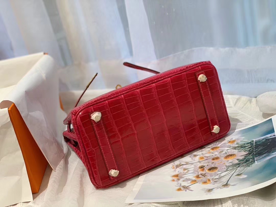 HERMES E5糖果粉Rose Tyrien porosus湾鳄倒v 金扣 birkin 25  [色][色][色]中东土豪！