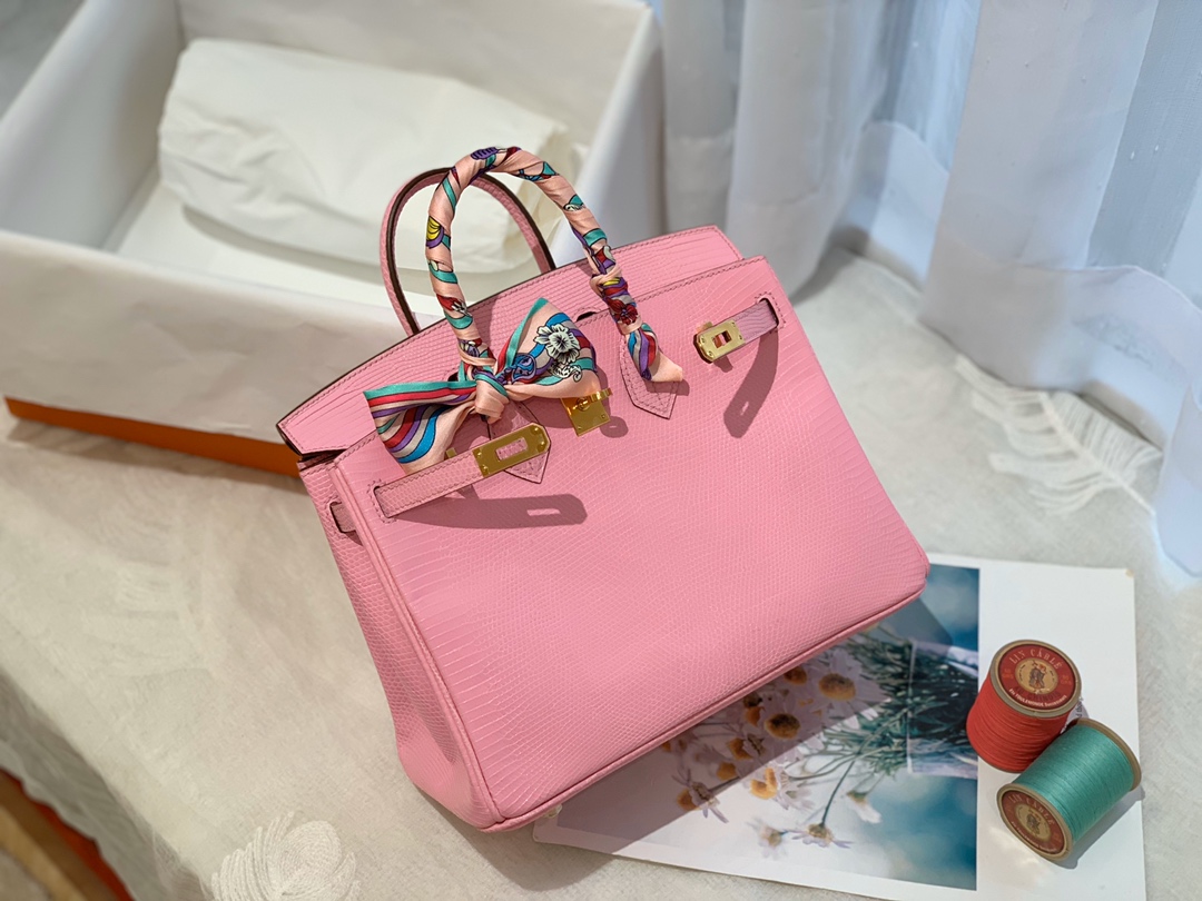 HERMES birkin 25 进口一级蜥蜴 5P樱花粉-Pink 金扣  粉嫩小仙女