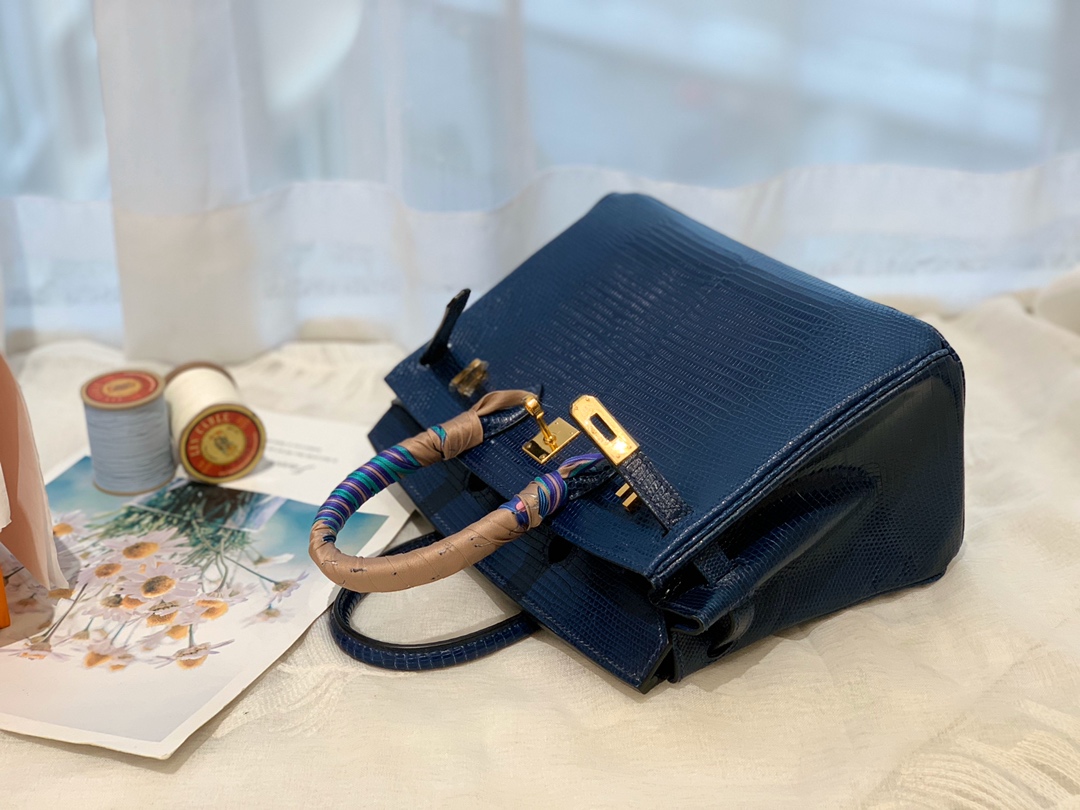 HERMES birkin 25 进口一级蜥蜴  73宝石蓝-Bleu Saphir金扣  尊贵气质蓝