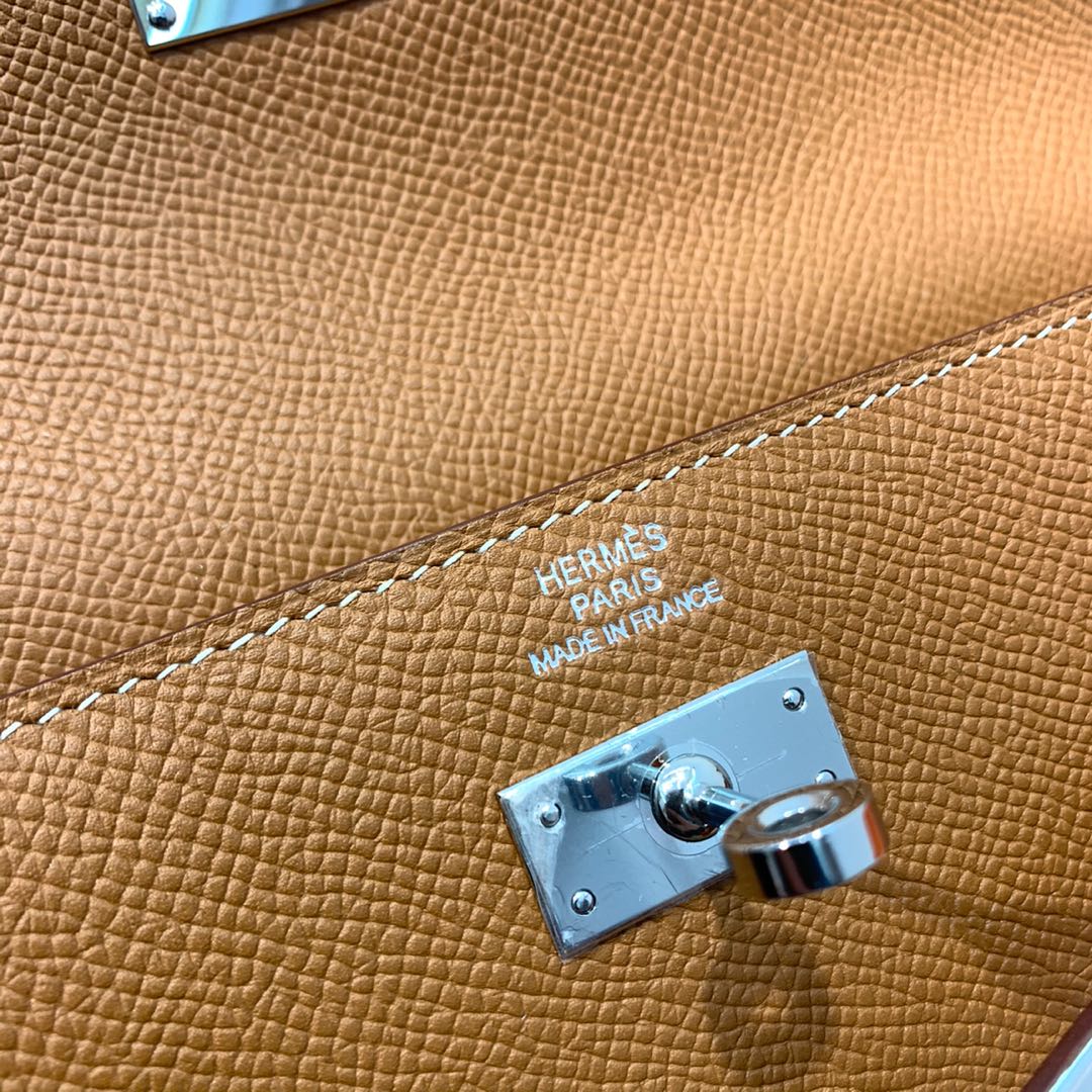 HERMES epsom 皮 CK 37 金棕 银扣 Kelly经典钱包 搭配猪鼻子长项链 小斜挎包