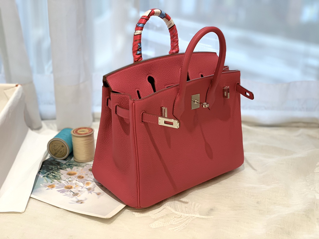 爱马仕包包批发 新到现货 25birkin 小牛togo皮 E5玫红 金银扣