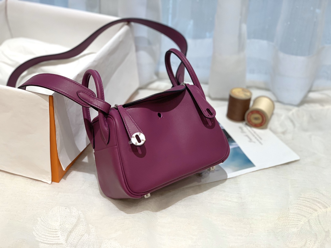 Hermes爱马仕中国官网 新到现货 Mini Lindy swift P9 海葵紫 金银扣 小小包大容量