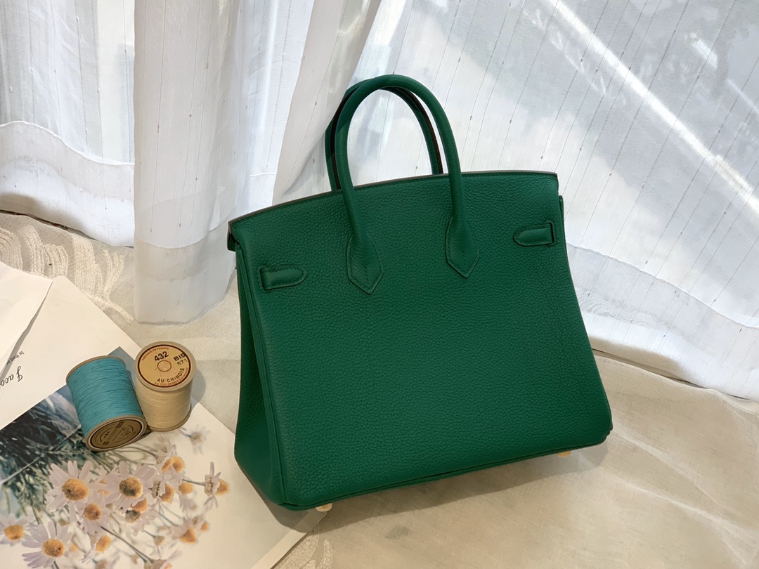 爱马仕女包渠道货 25birkin 小牛togo皮 U4 丝绒绿 金银扣