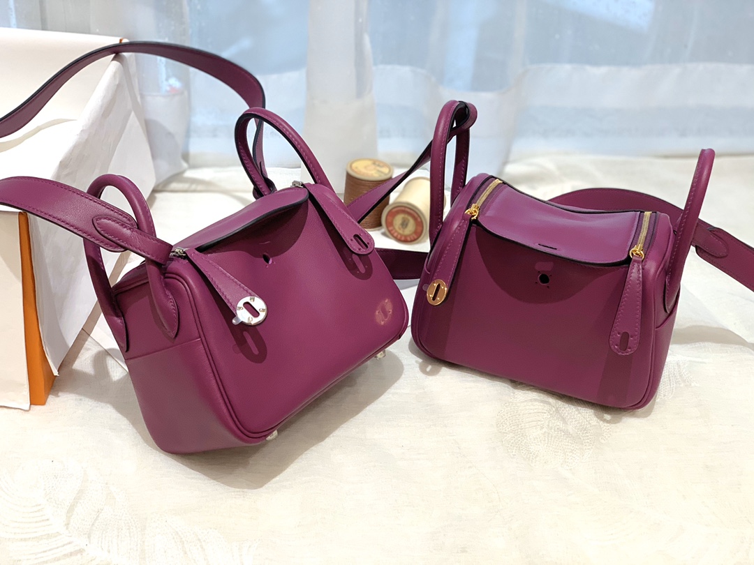 Hermes爱马仕中国官网 新到现货 Mini Lindy swift P9 海葵紫 金银扣 小小包大容量